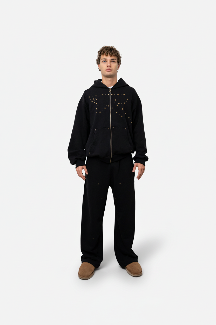 recatevi 'born to shine' button knee black pant