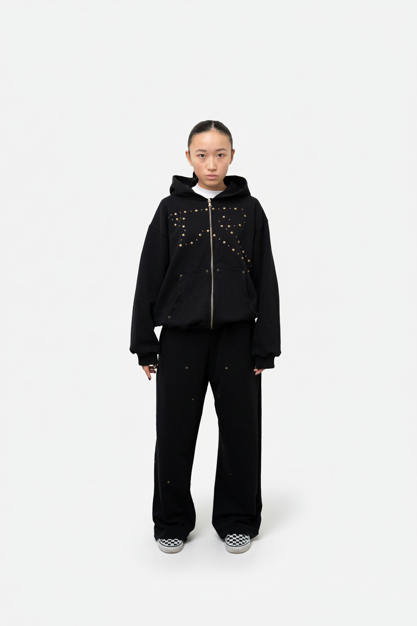 recatevi 'born to shine' button knee black pant